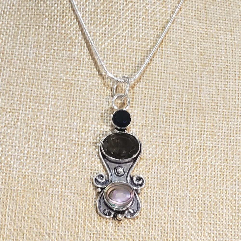 Abalone Shell Necklace, Abalone Shell Topaz Quartz Necklace, 925 Abalone Shell